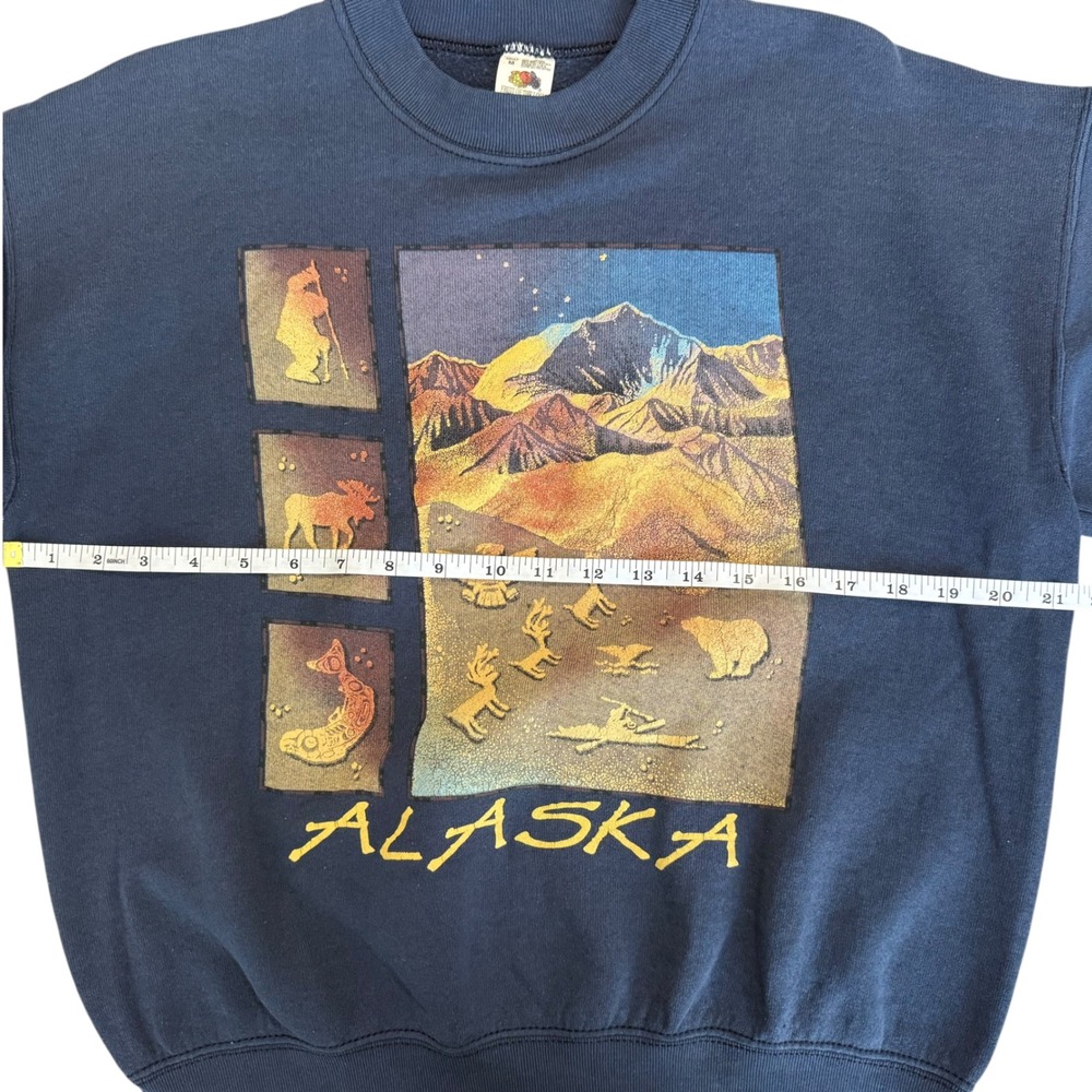 VTG Fruit of the Loom Alaska Graphic Sweatshirt Blue Crewneck Wildlife Size M - Picture 8 of 10